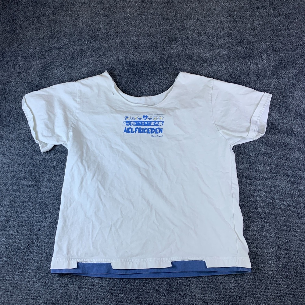 Vintage Aelfric Eden Retro Harajuku T-Shirt Mens M White Blue Graphic Pullover